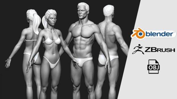 zbrush男女人体标准布线动画设计模型Blender男性美女角色动画ZTL