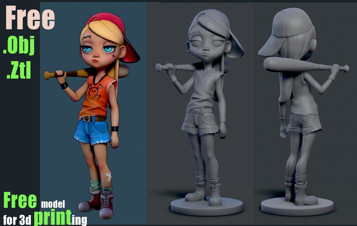 通用模型24zbrush卡通棒球女孩雕刻模型objztl角色