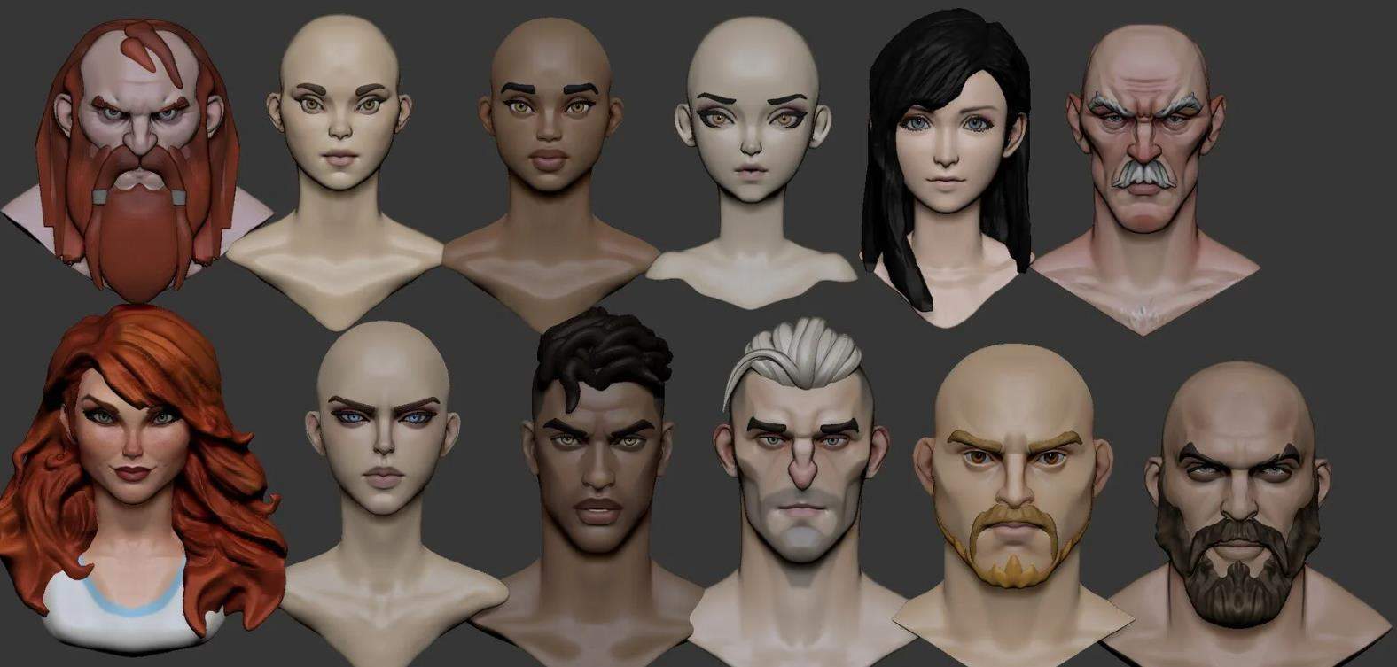 通用模型27zbrush欧美卡通角色头部模型雕刻&男女老人头像