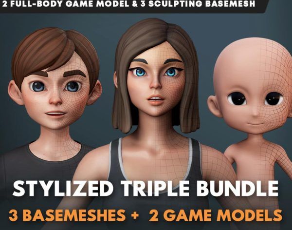 zbrush程式化男女小孩基础模型amp角色雕刻卡通萝莉萌娃