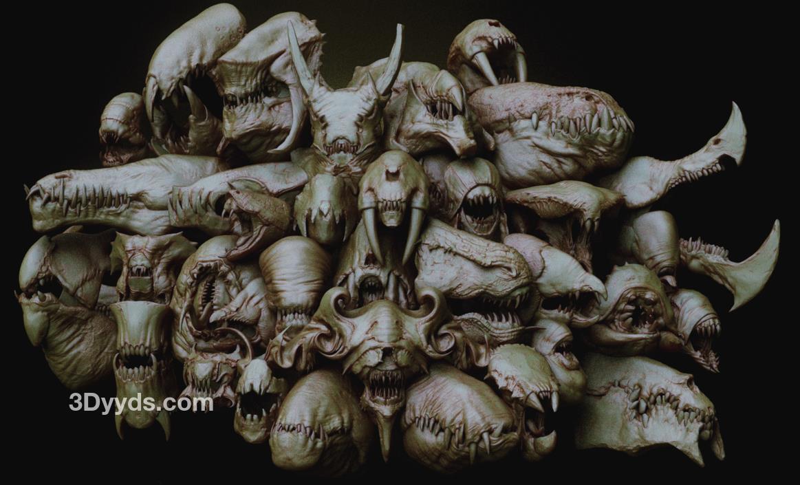 zbrush92人类怪物嘴巴口腔牙齿笔刷&生物雕刻