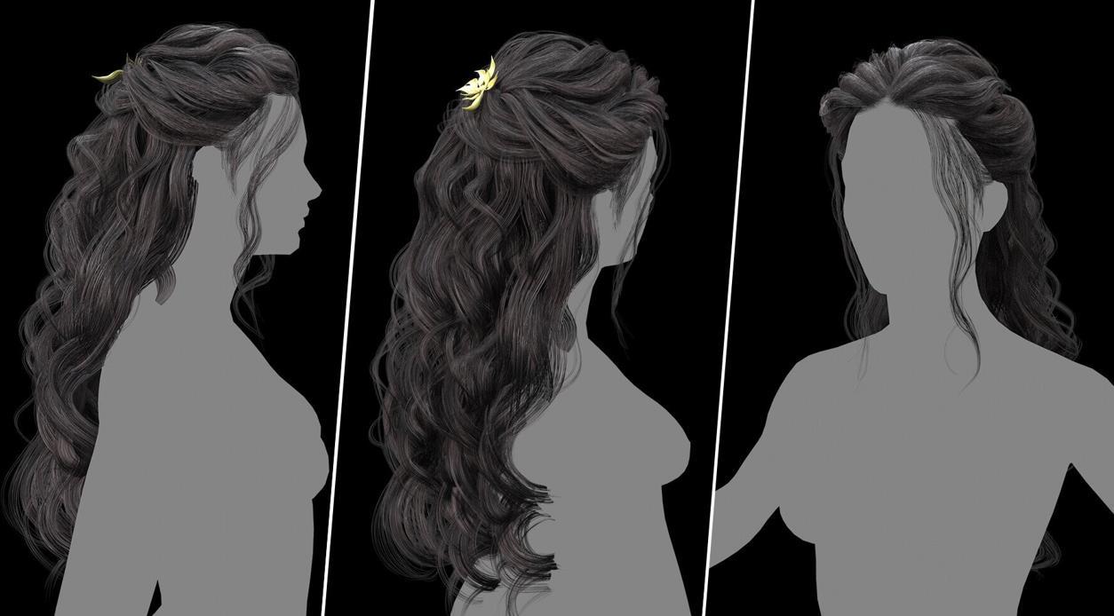 Blender女性头发卷发发卡3D模型带贴图大波浪头发造型发饰毛发