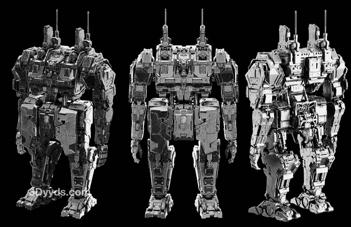 Blender硬表面机械工业科幻机器人战士3D模型FBX白模源文件OBJ