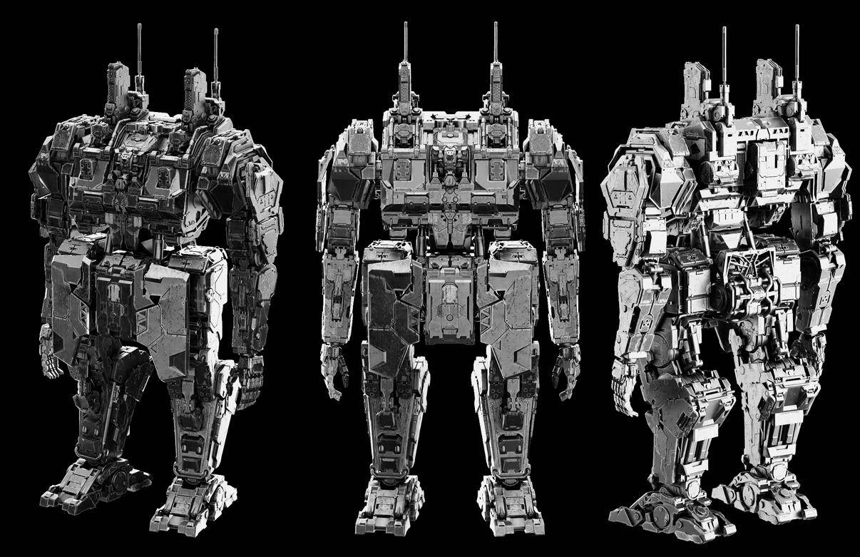 Blender硬表面机械工业科幻机器人战士3D模型FBX白模源文件OBJ