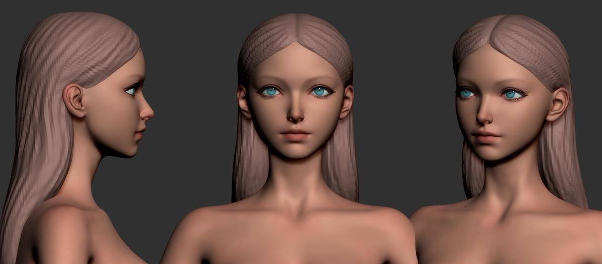 通用模型36zbrush可爱动漫女性全身模型ZTL&女孩果模角色雕刻制作