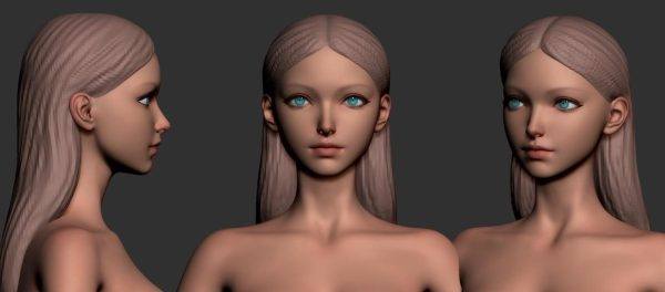 zbrush可爱动漫女性全身模型ZTLamp女孩果模角色雕刻制作