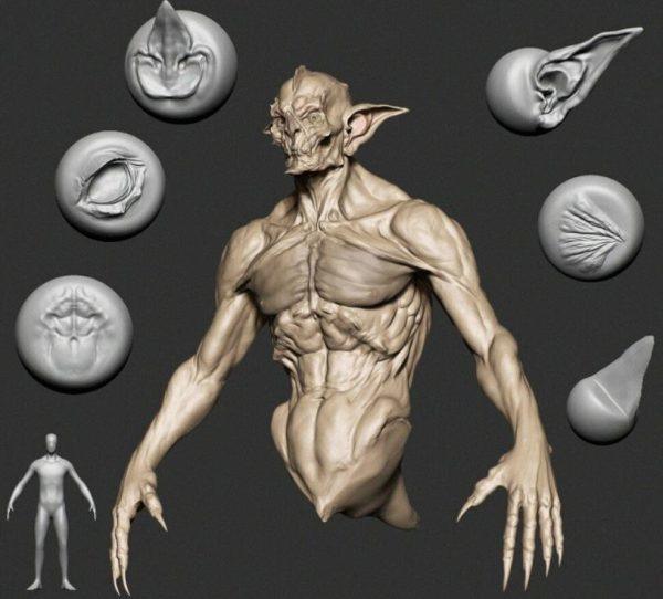 zbrush毛发23羊人怪物嘴巴眼睛耳朵鼻子雕刻笔刷&毛发