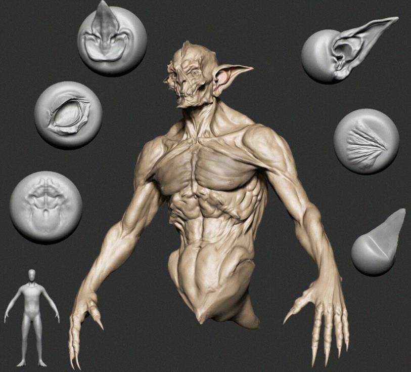 zbrush毛发23羊人怪物嘴巴眼睛耳朵鼻子雕刻笔刷&毛发