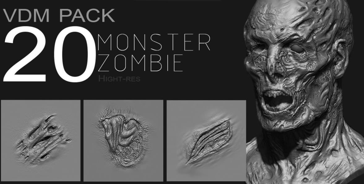 zbrush105丧尸僵尸怪物腐烂肉皮肤笔刷雕刻VDM