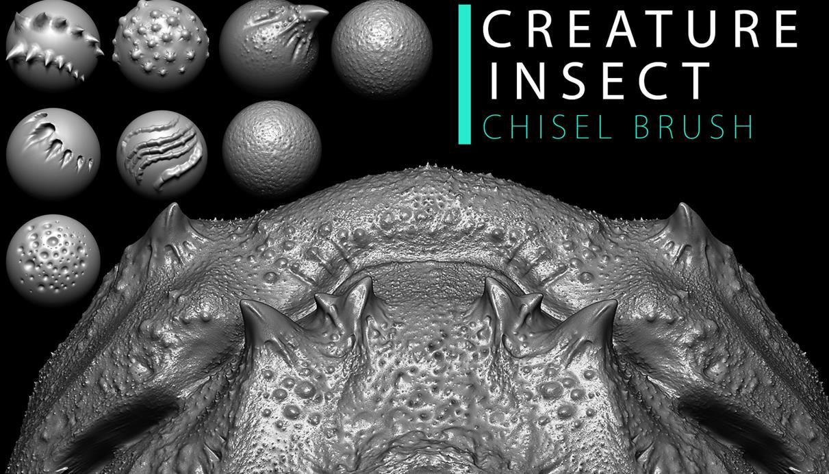 zbrush121昆虫生物凹凸皮肤外壳甲虫笔刷&龙鳞怪兽