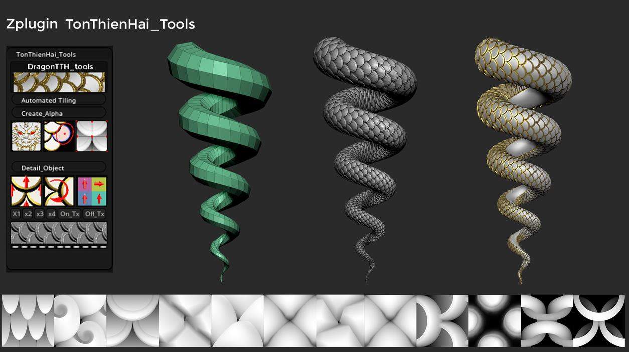 zbrush插件01蜥蜴鱼鳞龙鳞皮肤铠甲笔刷插件视频ZSC鳞片皮肤雕刻插件