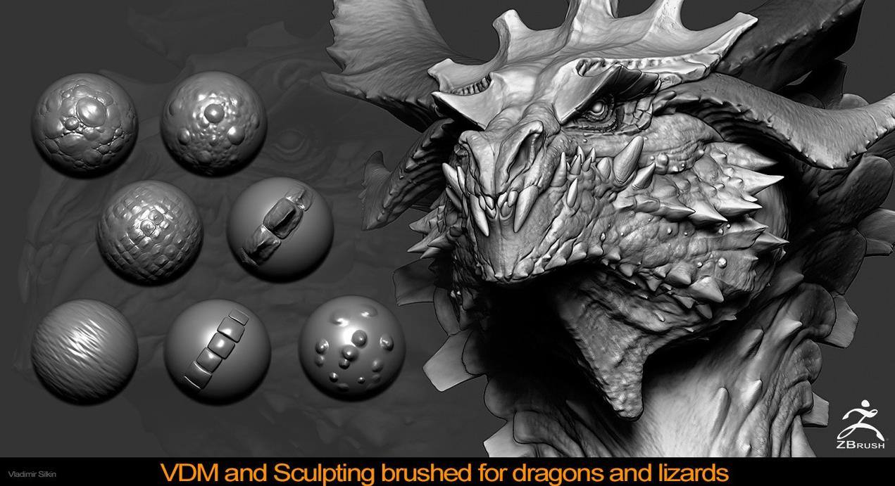 zbrush124手工雕刻龙鳞蜥蜴皮肤笔刷&恐龙飞龙