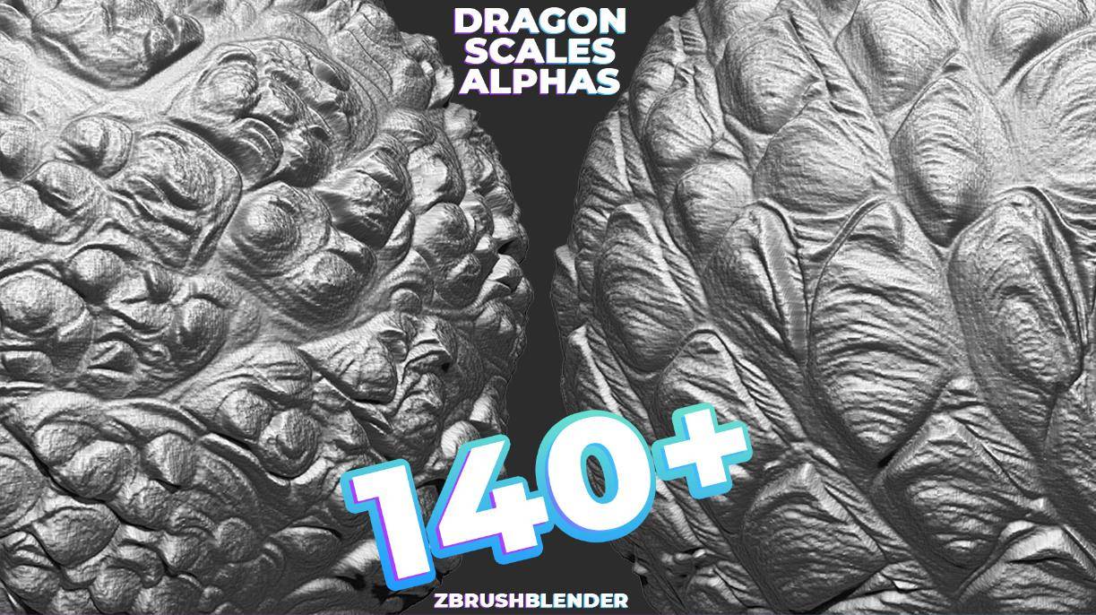 通用贴图17zb爬行生物鳞片alpha雕刻笔刷&龙鳞龙纹细节表面