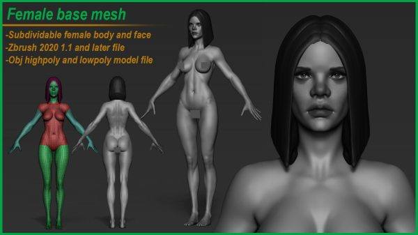 zbrush-女性萌妹角色身体面部OBJ雕刻基础模型ZTL