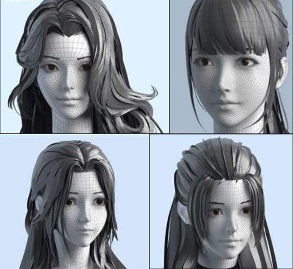 通用毛发16-女孩女性大波浪古风头发毛发模型（MAX/C4D/FBX/OBJ）