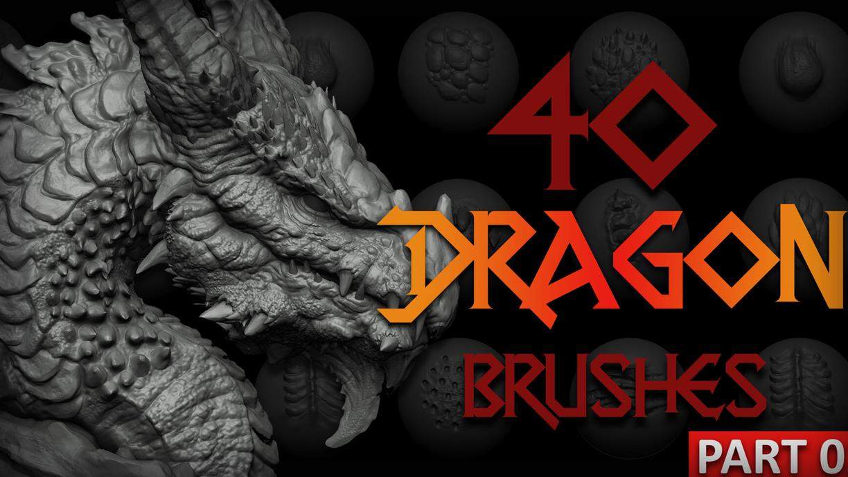 zbrush134-40种龙皮肤龙鳞龙眼笔刷&次世代雕刻