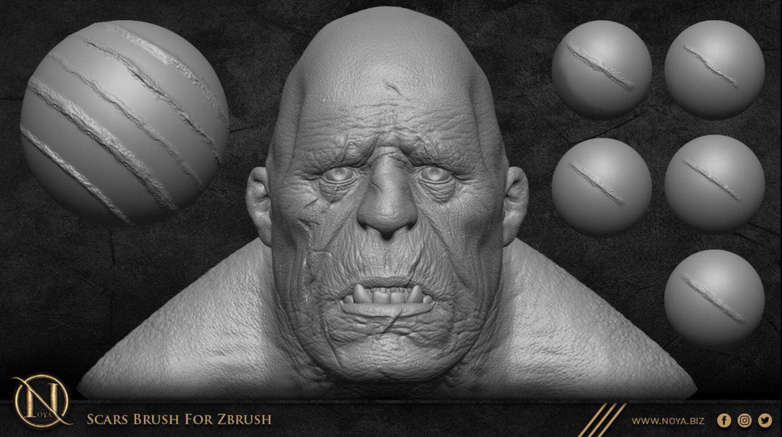 zbrush139抓痕伤疤笔刷&人体皮肤细节创伤口雕刻