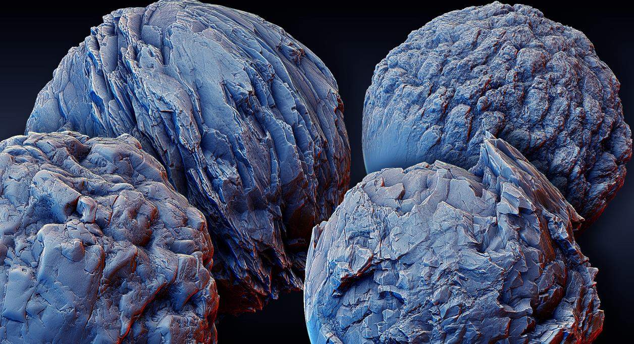 zbrush141-100组地形岩石表面裂纹ZBP笔刷&岩石裂缝alpha贴图psd