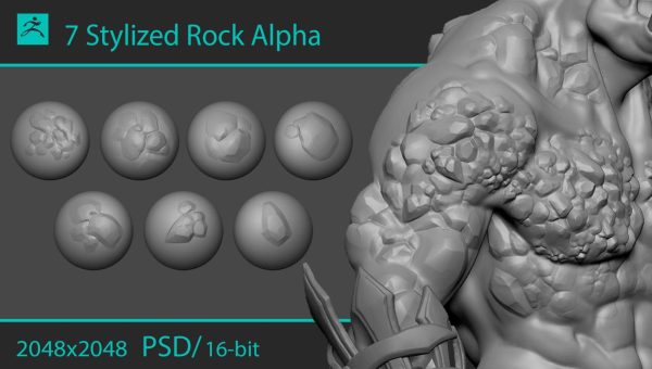 zbrush146风格化石头表面卡通岩石雕刻笔刷&Alpha贴图