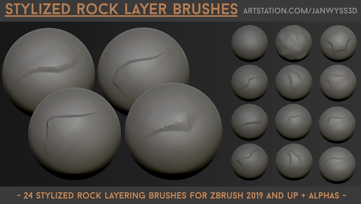 zbrush148风格卡通石头岩石表面纹理裂纹雕刻笔刷