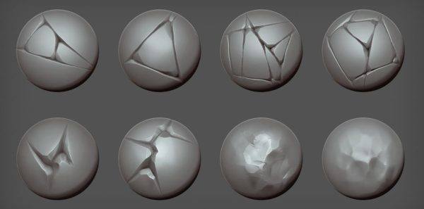 zbrush149卡通岩石裂纹表面纹路雕刻笔刷&山体表面