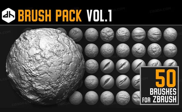 zbrush154路面岩石表面破旧损坏裂痕笔刷&破损石头击碎风化