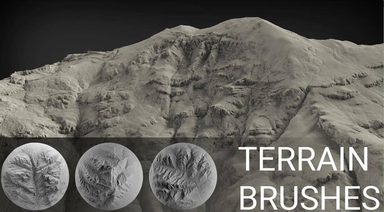 zbrush157山峰山坡山谷地形地貌雕刻笔刷&山体岩石石头裂纹缝隙