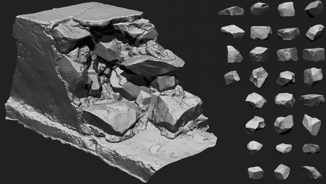 zbrush161岩石石头雕刻笔刷&碎石山脉零星模型ztl