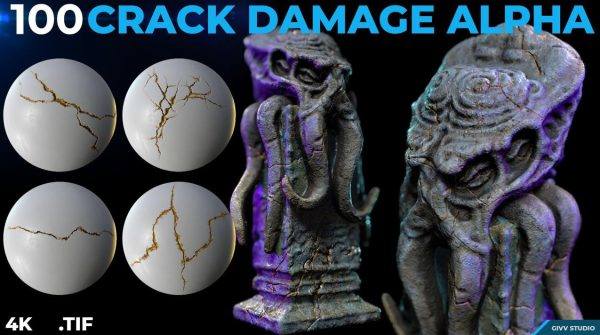 zbrush165岩石表面裂痕划痕Alpha深度贴图雕刻笔刷TIF