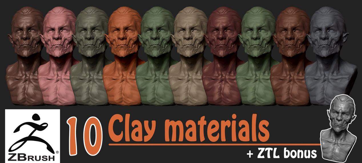 zbrush10泥塑泥土地面材质球ZMT&泥雕泥巴捏泥人雕刻模型