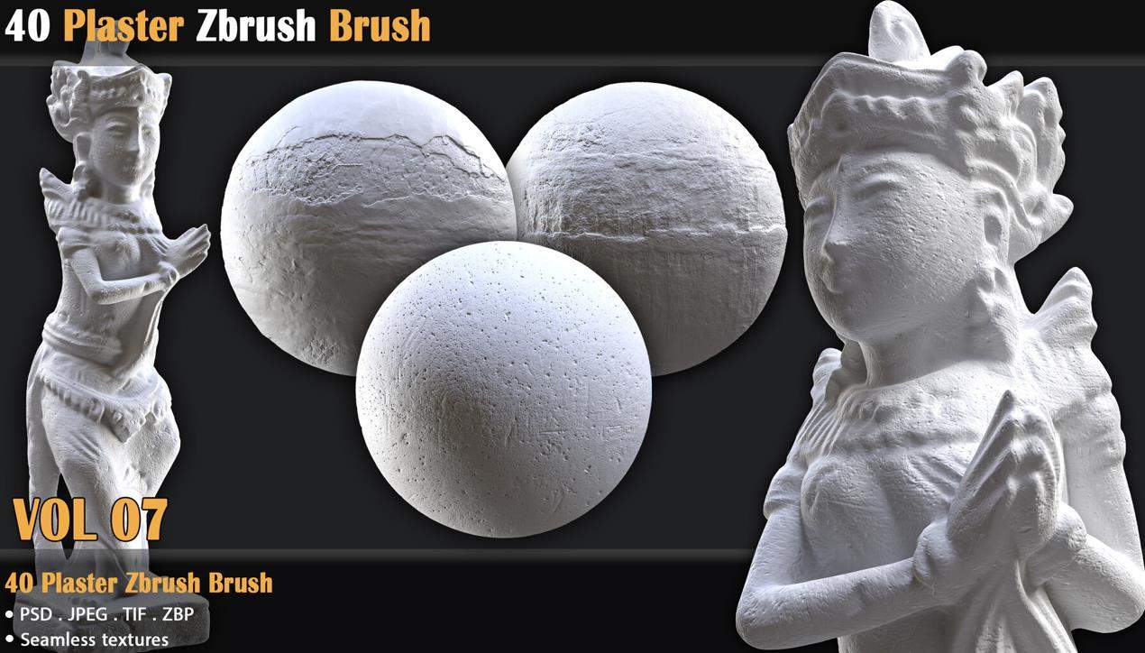 zbrush168石膏表面雕刻笔刷&岩石表面石头喷漆纹理ZBP