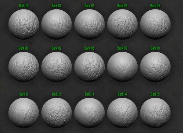 zbrush180树皮木纹木结疤年轮笔刷&树木木头