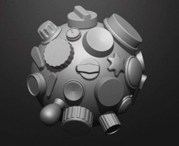 zbrush197机械按键开关旋钮笔刷&机械模型雕刻播音旋钮