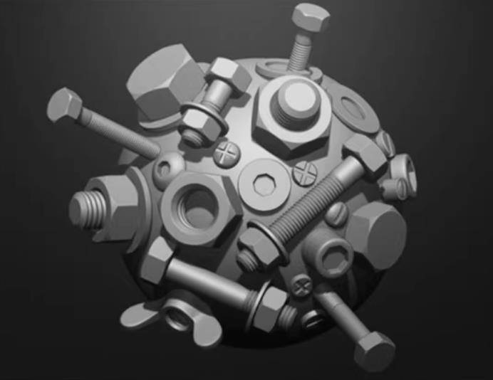 zbrush199螺丝螺母螺栓机械装甲零件笔刷&道具螺帽