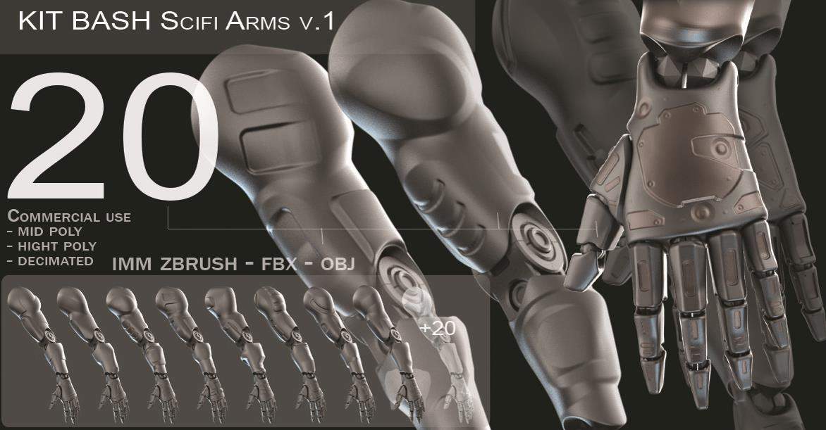 zbrush217硬表面科技手掌IMM笔刷&工业机器人手臂雕刻模型