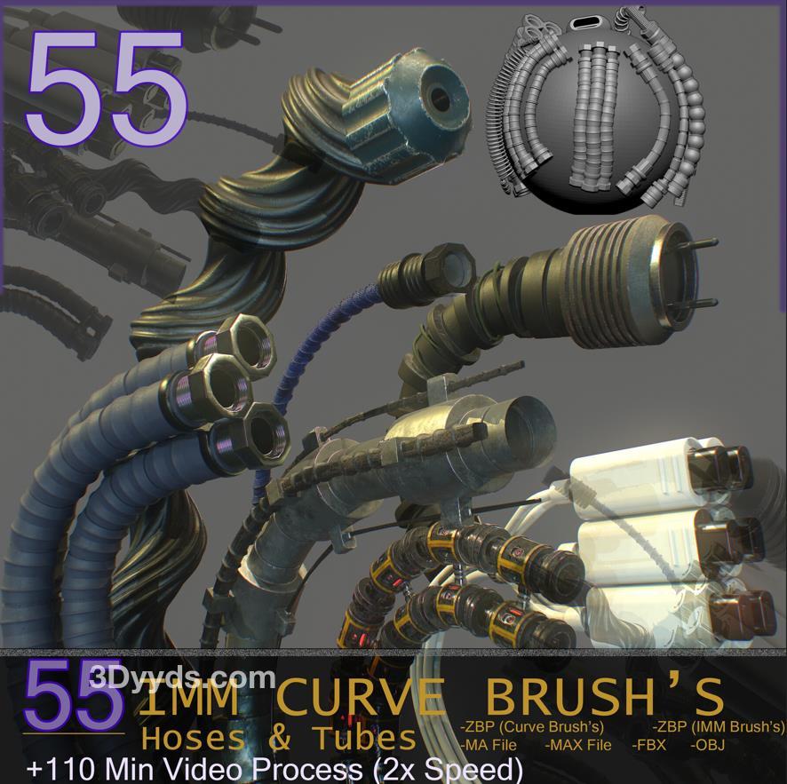 zbrush218电缆电线软管IMM插入笔刷&水管工业机械导管雕刻视频