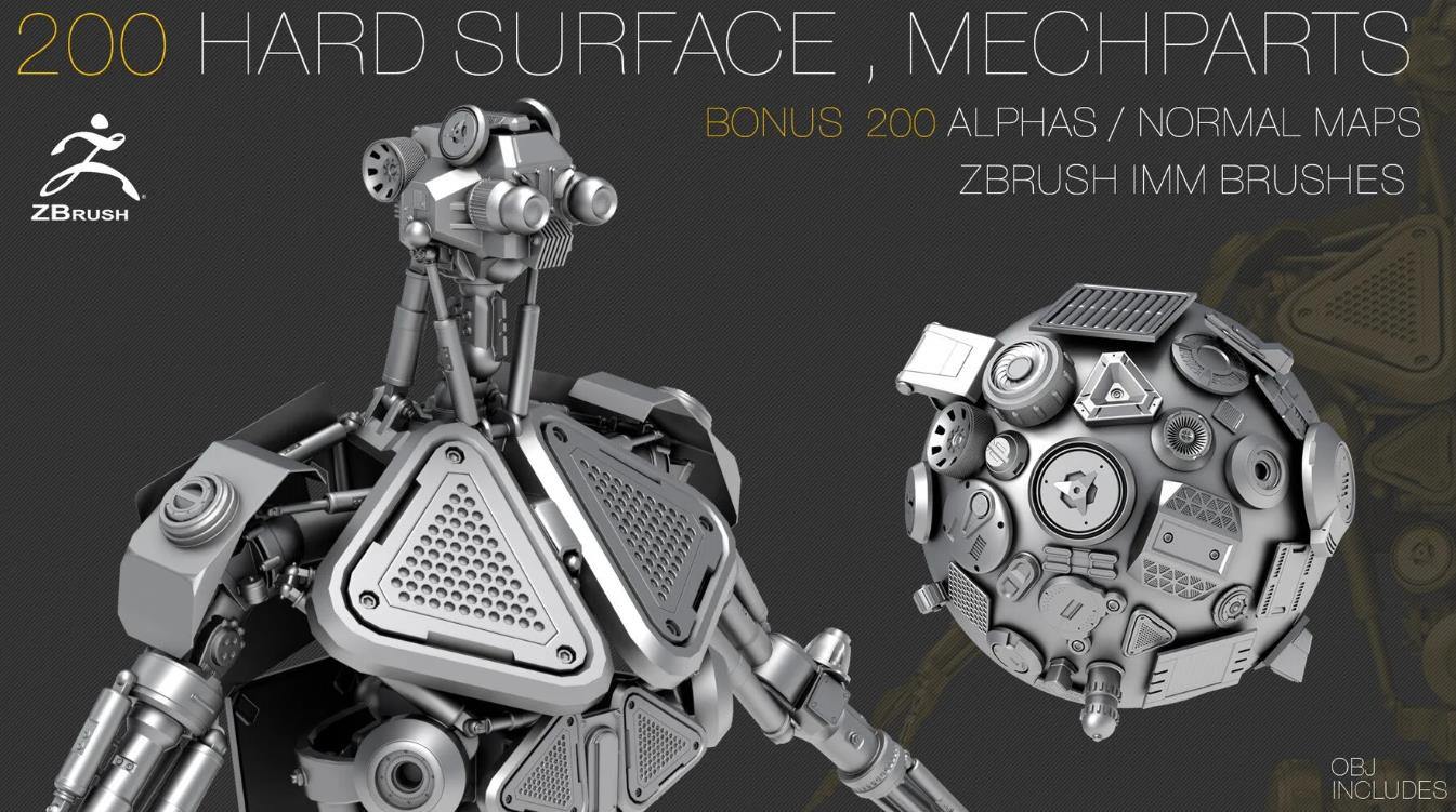 zbrush220机械机甲机器人IMM插入笔刷&工业科技硬表面模型雕刻