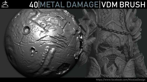 zbrush232金属战甲盔甲破损坏破旧笔刷zb焊接划痕战损笔刷
