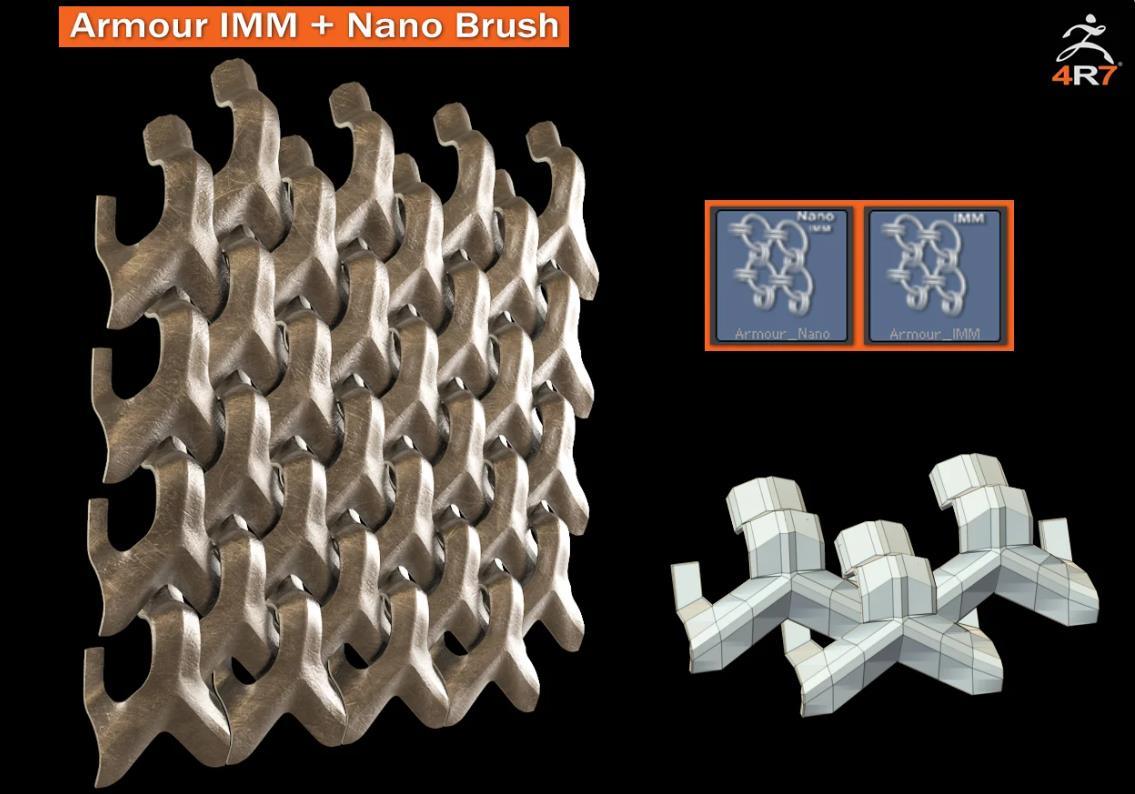 zbrush240铠甲鳞甲zb锁子甲笔刷zb人物盔甲雕刻模型笔刷