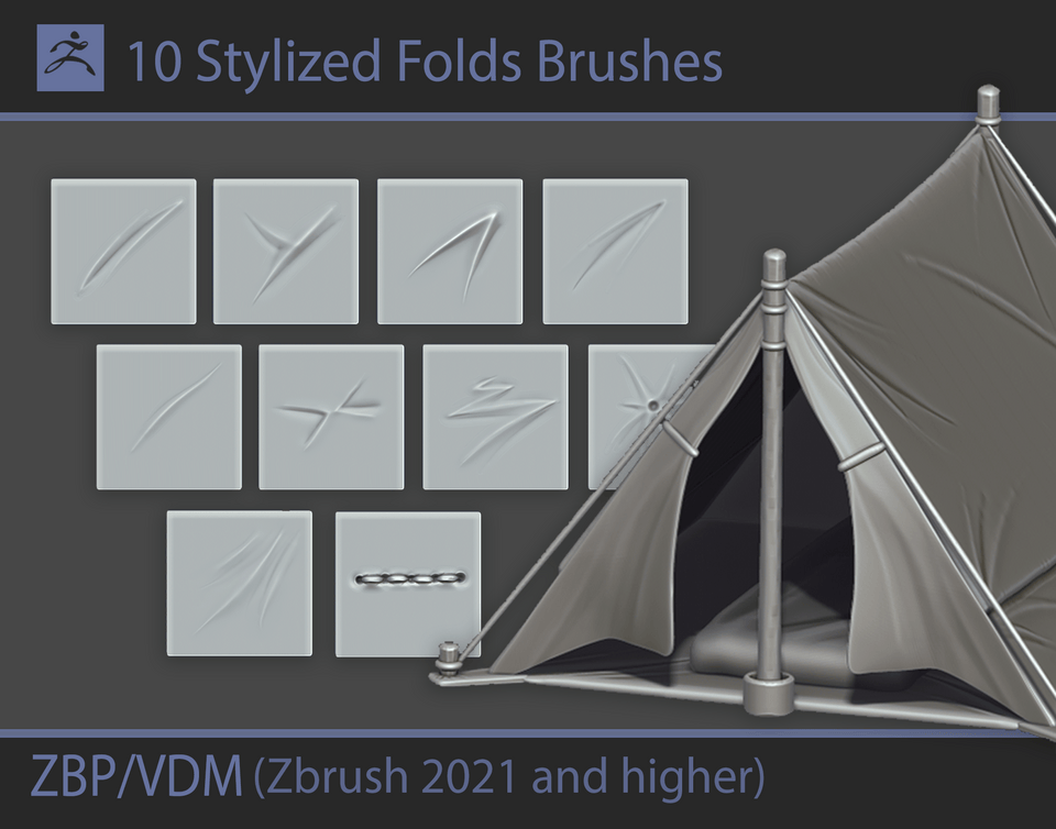 ZBrush246布料皮革褶皱折叠笔刷zb帆布