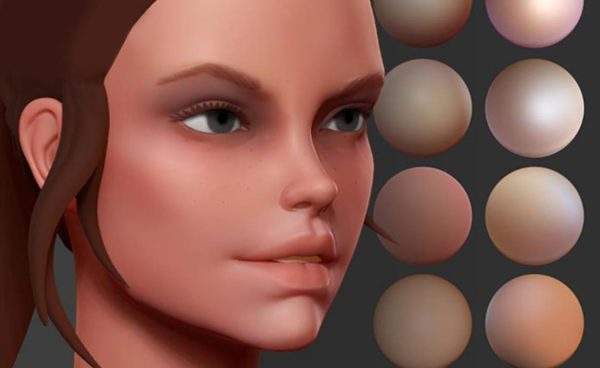 zbrush卡通女性角色皮肤表面细节雕刻材质ZMT材质球