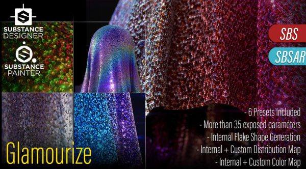 sp材质25可编辑闪光纹理智能材质球&闪光材质星光PBR