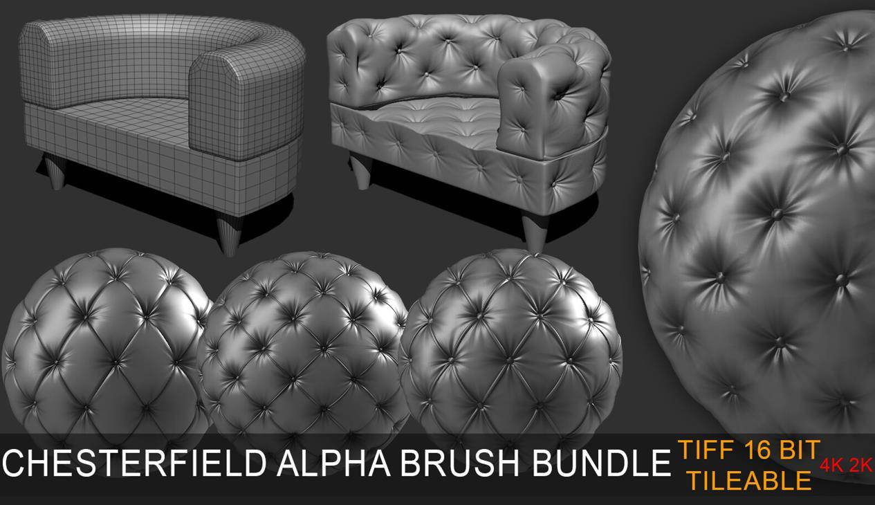 zbrush261沙发maya座椅blender皮革布艺alpha笔刷AO纹理C4D贴图