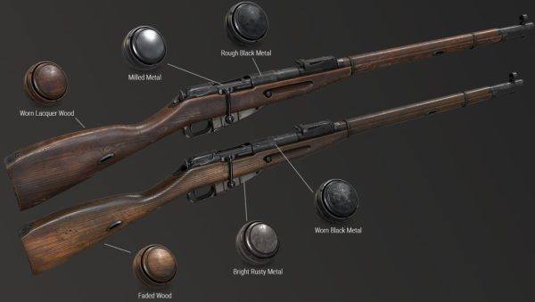 sp材质123步枪金属木头智能材质球&复古木头枪械材质