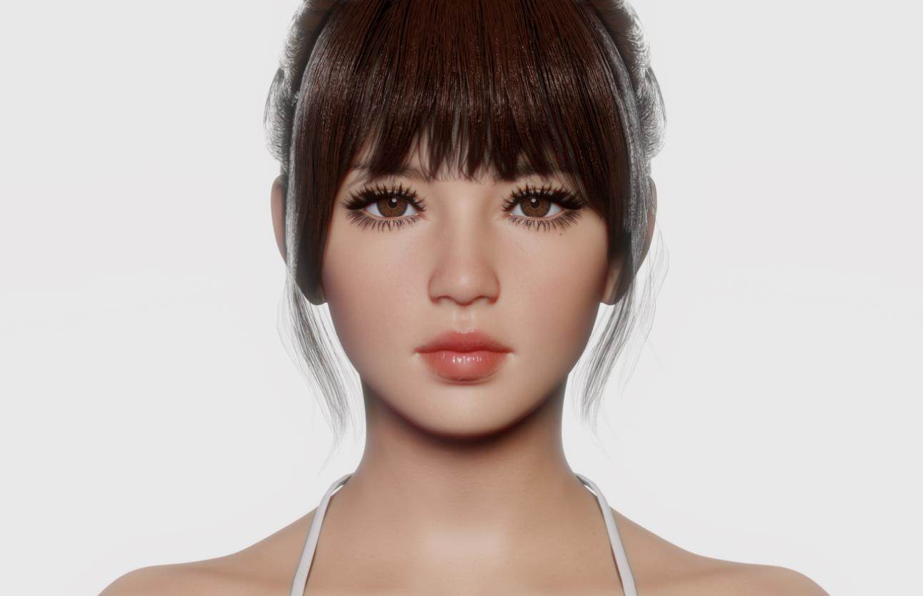 blender女性人身体模特3D模型立体人物amp贴图皮肤毛发五官