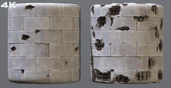sp材质145破损砖块墙壁铁板地面地板瓷砖材质&4KPBR老旧斑驳纹理脱落贴图