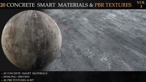 sp材质162混凝土智能材质PBR纹理&柏油路面地面材质球