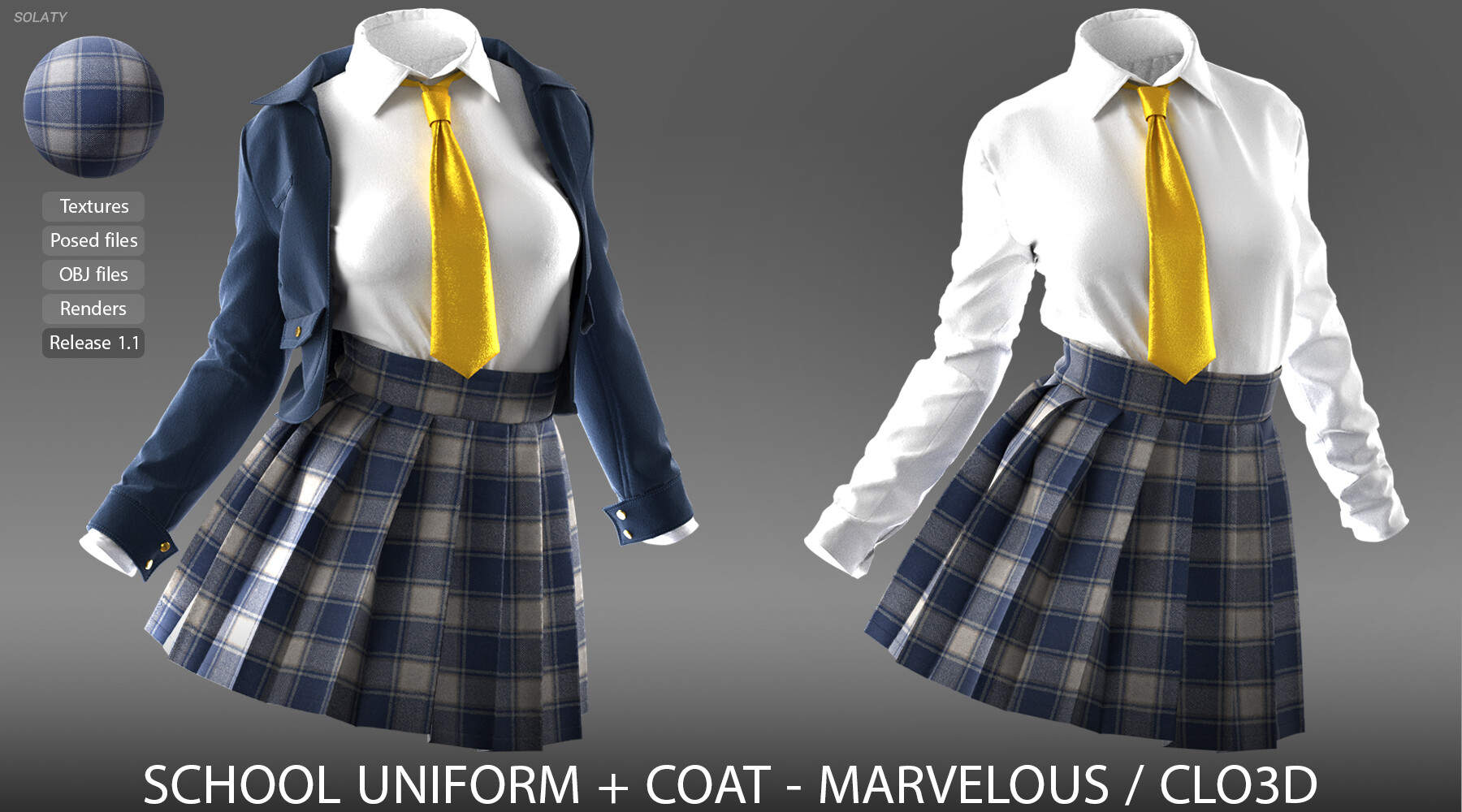 MD08Blender学校制服女校服3D模型ZPRJ&衣服长袖学生装