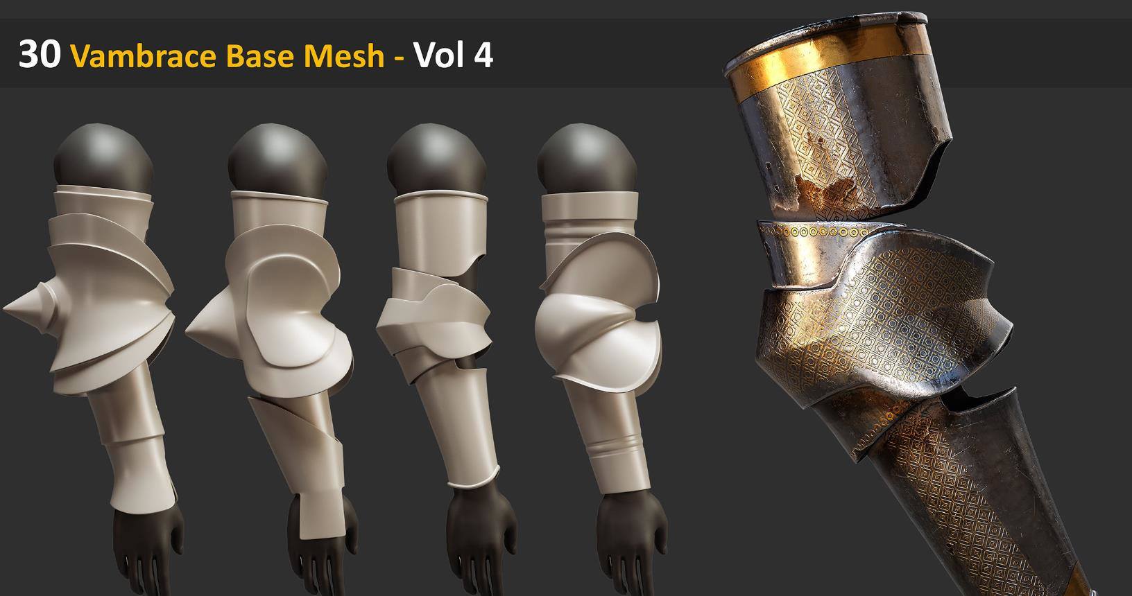 MAX手臂装甲护甲中世纪骑士战士盔甲装备模型OBJ