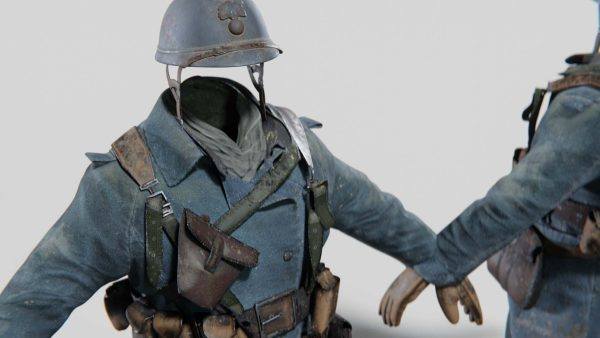 Blender一战法国士兵制服3D模型OBJ&藏青色战士衣服